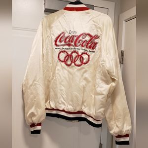 Vintage Chalk Line Jacket XL 1980s Satin Distressed Olympics Coca Cola